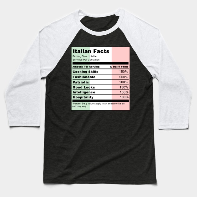 Italian Facts Baseball T-Shirt by swiftscuba